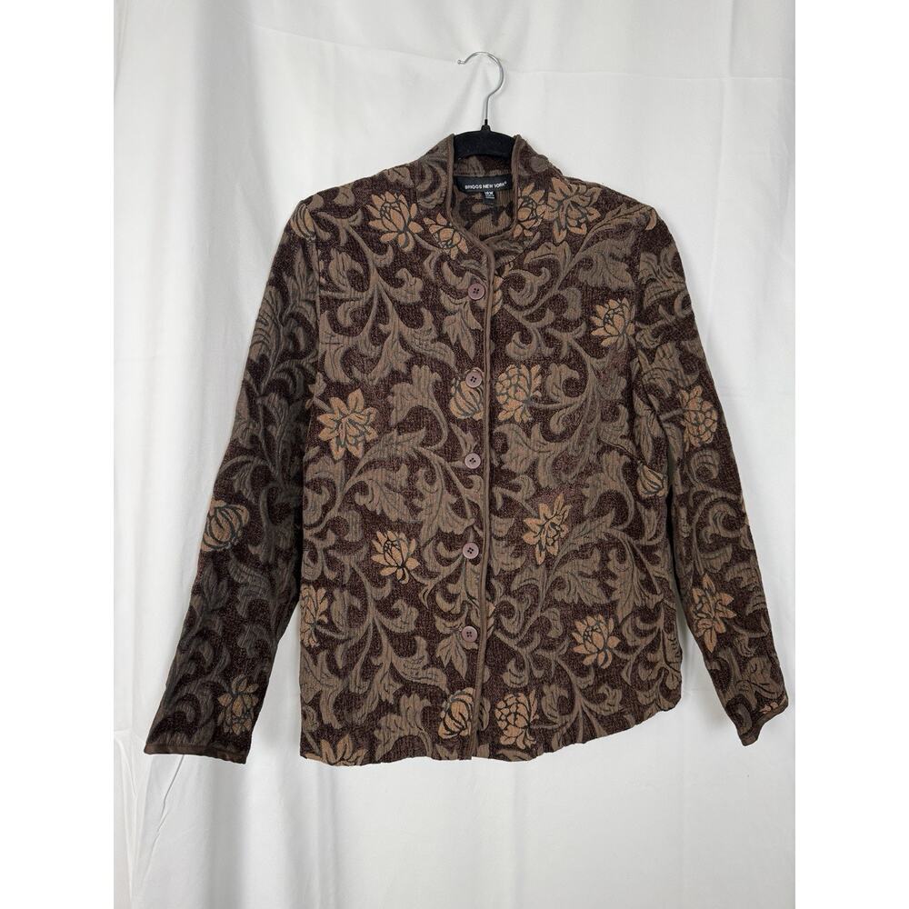Vintage Briggs New York Women’s Floral Tapestry Jacket 16W Brown Beige